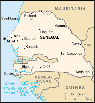 Senegal map (World Factbook, modified)